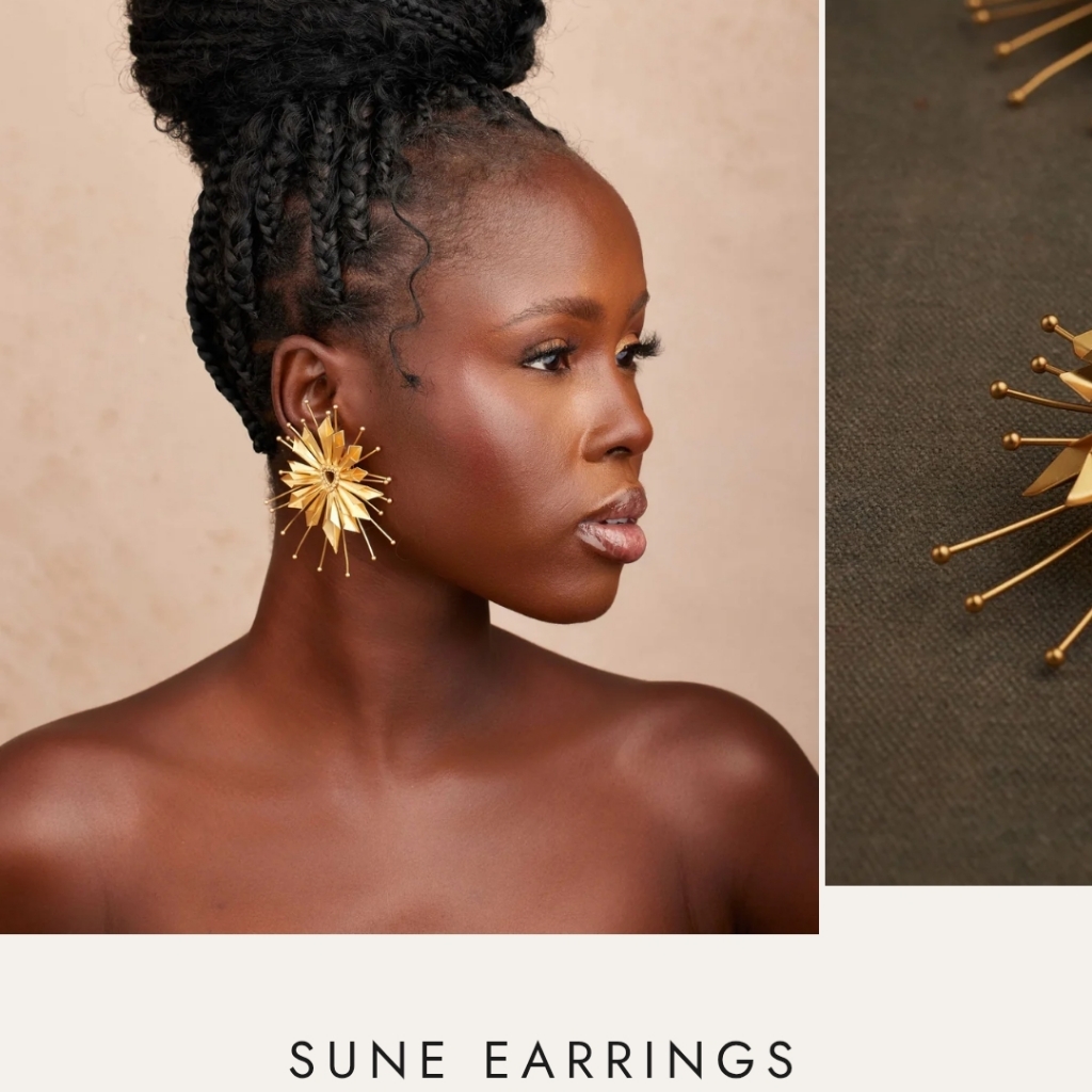 Khoi Sune Gold Starburst Earrings, Brand New With Tags